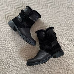 Stuart Weitzman Fur Lined Moto Boots Black Leather Size 7.5